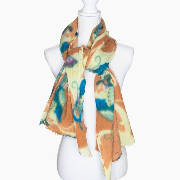 100% Wool Scarf Shawl Wrap Butterfly Design Artsy Fairy Boho Earthy - Picture 3 of 8